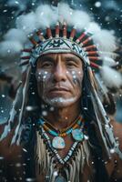 AI generated Native American Chief in Traditional Attire photo