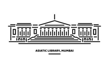 Asiatic Library Mumbai building vector line illustration.