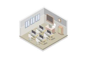 Illustrated isometric school room vector