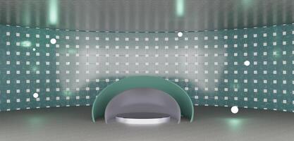 sala de exposición exposición esfera cilindro redondo curvo pantalla redondo pedestal 3d ilustración foto