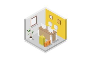 Illustrated isometric hotel reception vector