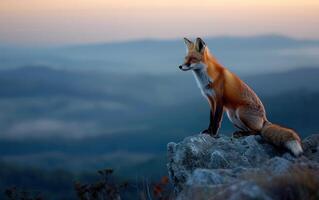 ai generado majestuoso zorro con vista a oscuridad horizonte foto