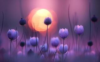 AI generated Silhouetted wildflowers bask in the rosy glow of a setting sun photo