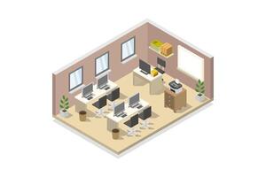 Illustrated isometric computer lab room vector