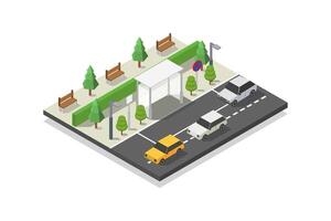 Illustrated isometric bus stop vector