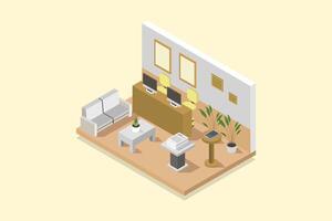 Illustrated isometric hotel reception vector