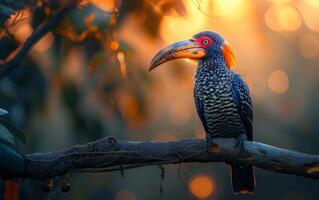 ai generado majestuoso pájaro a puesta de sol foto