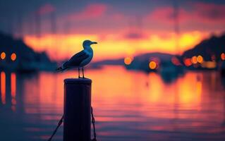 AI generated Tranquil Sunset with Seagull photo