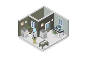 Illustrated isometric office room vector