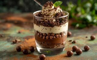 AI generated Decadent Chocolate Dessert Layered in Glass photo