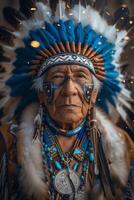 AI generated Traditional Native American Elder in Full Regalia photo