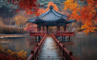 AI generated Autumn Serenity at a Traditional Pavilion photo