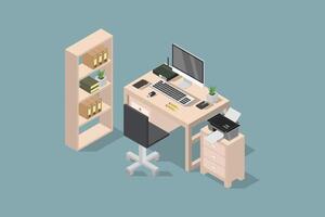 Office workplace isometric on white background vector