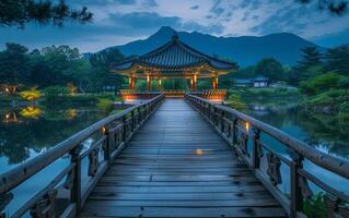 AI generated Twilight Serenity at Traditional Korean Pavilion photo