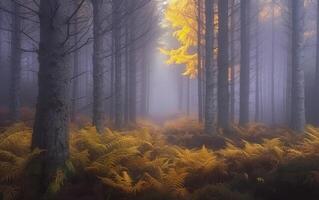 AI generated Mystic Autumn Forest Morning photo