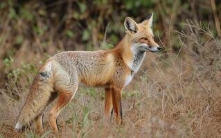 AI generated Alert Red Fox in Wild Grassland photo