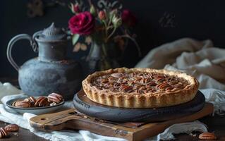 AI generated Rustic Pecan Pie Still Life photo