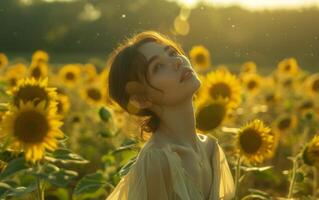 AI generated Serene Sunflower Field Portrait photo