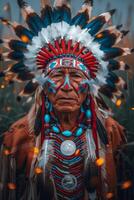 AI generated Native American Elder in Traditional Attire photo