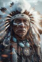 AI generated Elder Native American Chief Portrait photo