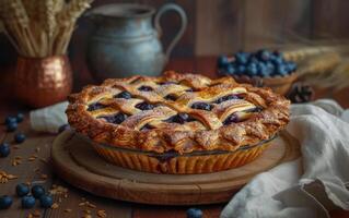 AI generated Delicious Homemade Blueberry Pie photo