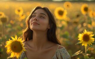 AI generated Serene Beauty Amidst Sunflowers photo