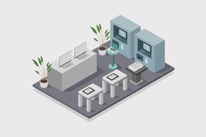 Illustrated isometric bank room vector