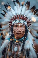 AI generated Indigenous Person in Traditional Attire photo