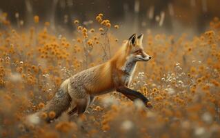 AI generated Autumn Fox Amidst Golden Blooms photo