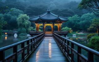 AI generated Tranquil Evening at a Traditional Pavilion photo
