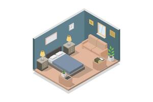 Illustrated isometric bedroom vector