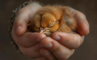 AI generated Newborn Chick in Human Hands photo