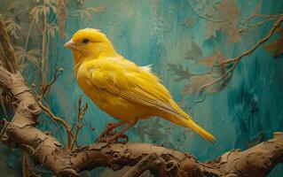 AI generated Golden Canary Perched on Branch photo