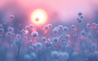 ai generado etéreo cosmos flores disfrutar en el rosado ligero de amanecer foto