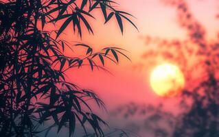 AI generated Sunset Silhouettes Through Bamboo photo