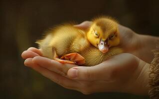 AI generated Newborn Chick in Human Hands photo