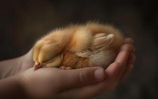 AI generated Newborn Chick in Human Hands photo