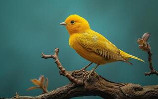 AI generated Golden Canary Perched on Branch photo