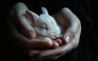 AI generated Tender Care for a Newborn Rabbit photo