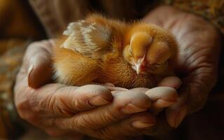 AI generated Newborn Chick in Human Hands photo