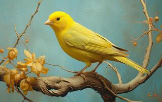 AI generated Golden Canary Perched on Branch photo