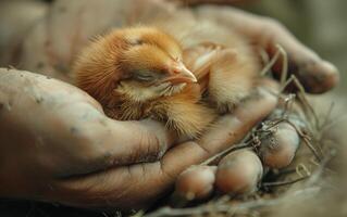 AI generated Newborn Chick in Human Hands photo