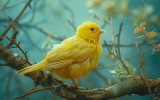 AI generated Golden Canary Perched on Branch photo