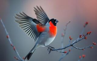 ai generado piñonero pájaro en vuelo a oscuridad foto