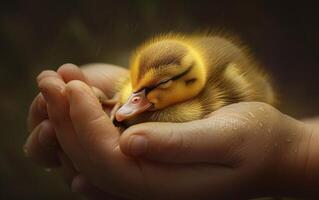 AI generated Newborn Chick in Human Hands photo