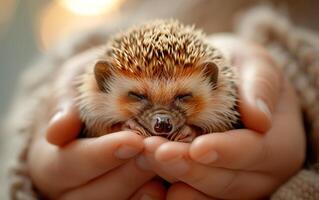 AI generated Newborn Hedgehog in Gentle Hands photo