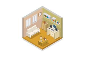 Illustrated isometric bedroom room vector