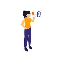 Woman with megaphone isometric on a background vector