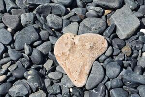 Natural Heart Shaped Sea Stone on Rocks photo