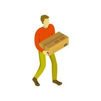 Boy with isometric box on a background vector